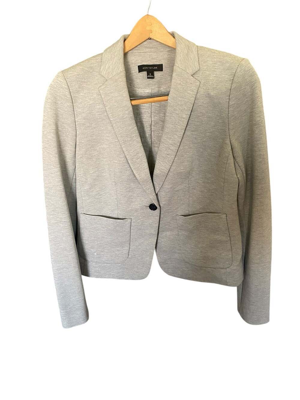 Ann Taylor Grey One Button Ponte Knit Blazer Jacket Size 6
